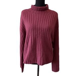 OPEN EDIT NORDSTROM Women's Fuschia Cotton Blend Rib Turtleneck Sweater Size M